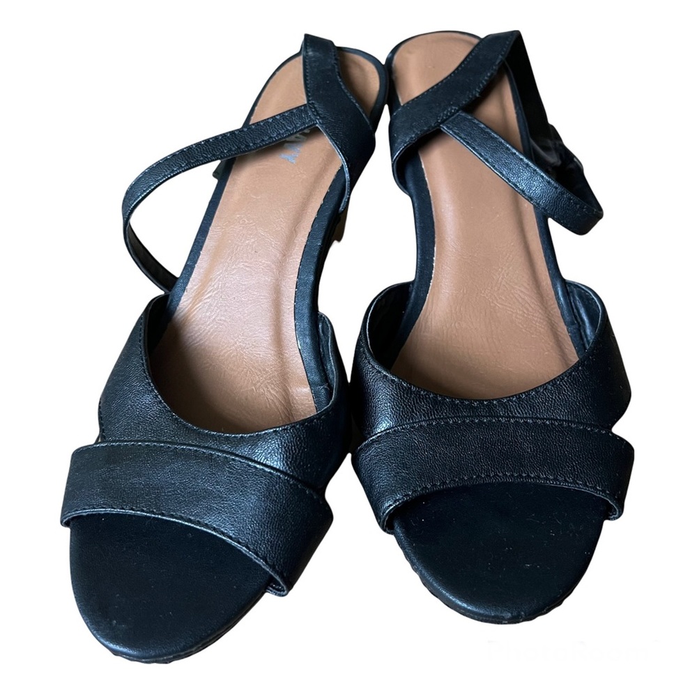 Old Navy Black Ankle Strap Open Toe High Heel Wedge Shoes Sz 9